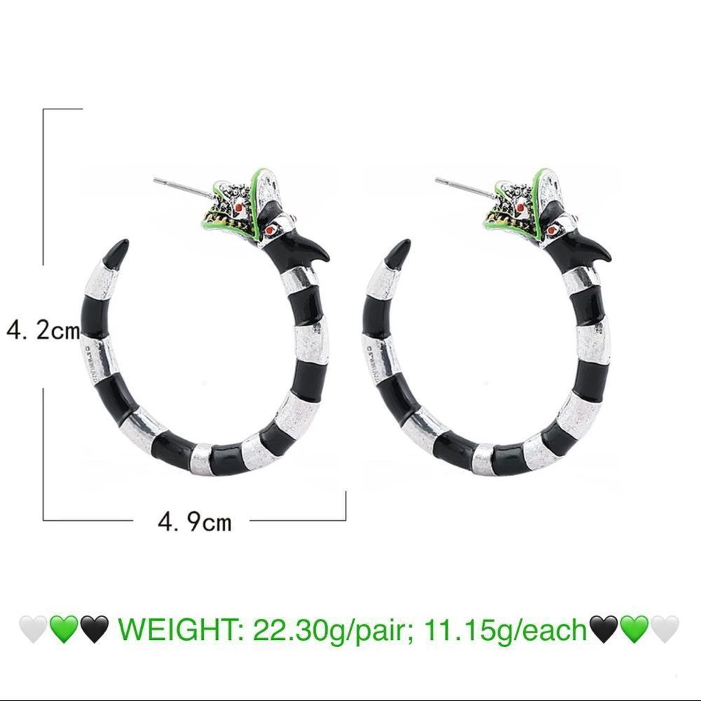 ONE PAIR LEFT! BEETLE JUICE HOOP LOOP FETISH BLACK & WHITE STRIPE SAND WORM 🪱 - Picture 5 of 16